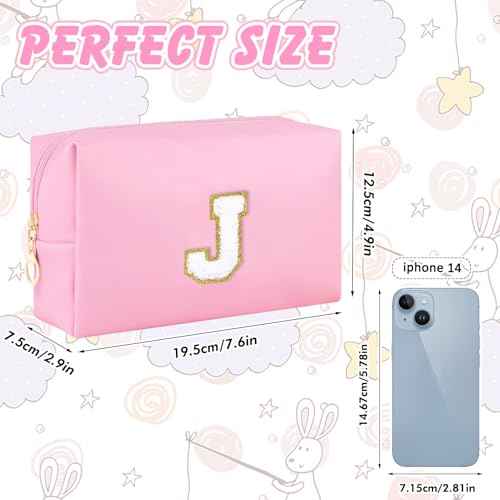 Initial Makeup Bag Personalized Preppy Cosmetic Bag Travel Toiletry Bag Waterproof PU Small Makeup Pouch Bag for Purse Birthday Gift Cute Stuff for Teen Girls Women (Pink A)