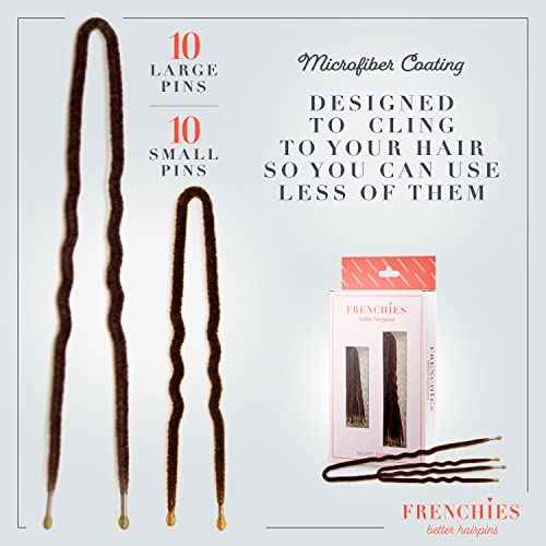 Frenchies French Twist Hair Pin, Ultra Flocked Extra Soft French Hair Pins for Women, Wedding, Updo Extensions, or Wig, 20 Count, Brown