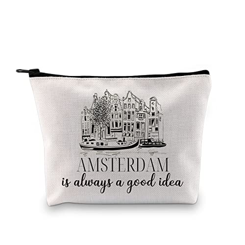 Amsterdam Holiday Vacation Trip Surprise Gift Netherlands Holland Dutch Souvenir Gift Travel Makeup Zipper Pouch Gift for Amsterdam lover (Good Idea Amsterdam Bag)