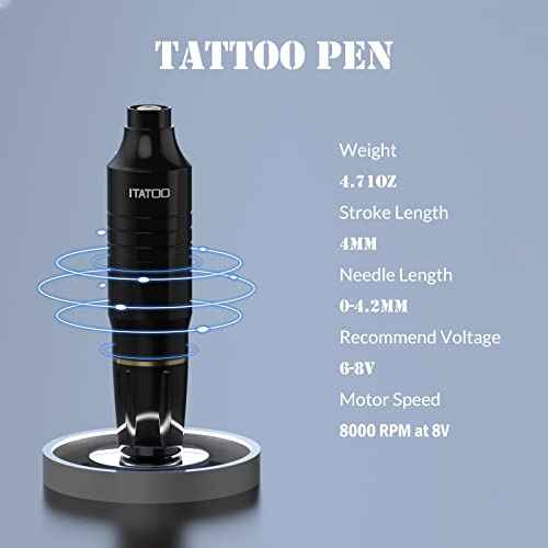 ITATOO Tattoo Gun for Beginners Cartridge Tattoo Machine Kit with Tattoo Inks Power Supply Tattoo Pen Kit WTK164(Black)