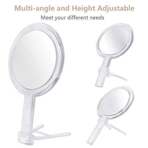 1X & 10X Magnifying Double Side Hand Makeup Mirror with Stand, Handheld Vanity Mirror, Clear