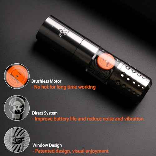 Dragoart Tattoo Gun Wireless Tattoo Machine Brushless Motor 10800Rpm, 0-4mm Needle Depth Aluminium Alloy Frame Direct Drive System LED Display, Rotary Tattoo Gun 1300mAh for 6hrs Tattooing (Silver)