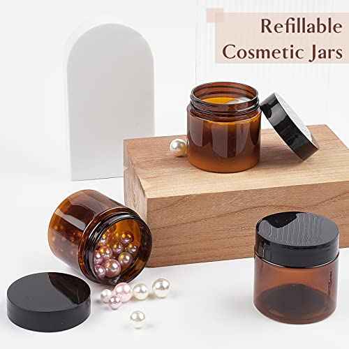 20 Pack 2 oz Amber Plastic Jars with Lids and Labels, Empty Salve Containers Refillable Cosmetic Jars for Creams, Lotion, Body Scrubs