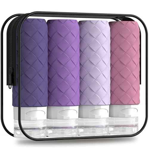 Travel Bottles for Toiletries, TSA Approved Silicone Travel Size Containers for Toiletries, BPA Free Leak Proof Refillable Essentials Accessories, Shampoo and Conditioner Bottles (Purple)