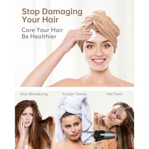 YFONG 3 Pack Hair Drying Towels, Hair Towel with Button, Super Absorbent Microfiber Hair Towel for Curly Hair, Fast Drying Hair Wraps for Women Girls, Microfiber Towel for Hair