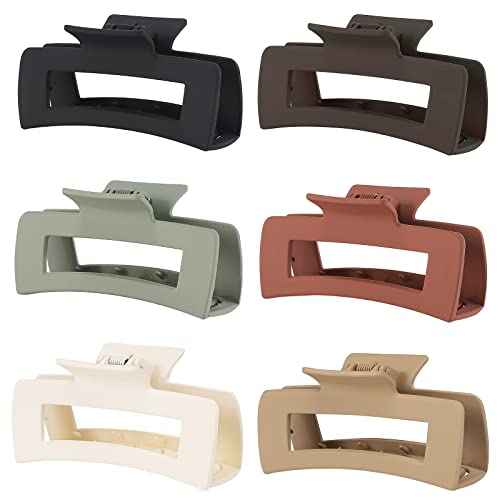 4 Inch Big Hair Claw Clips 6 Pcs Large Claw for Thick Hair Square Hair Clips for Women Rectangle Hair Clips Nonslip Acrylic Banana Jaw Clips Hair Accessories for Girls (Brown)