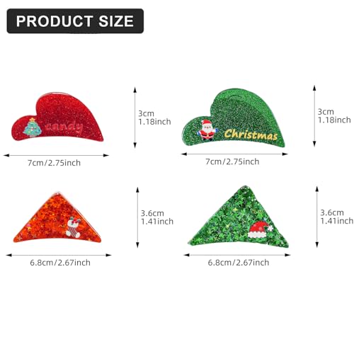 4Pcs Christmas Hair Claw Clips - Sparkly Mini Hair Accessories for Thin Hair Christmas Themed Styling Acrylic Jaw Hair Barrettes Accessories for Women Girls (Red/Green-Christmas)