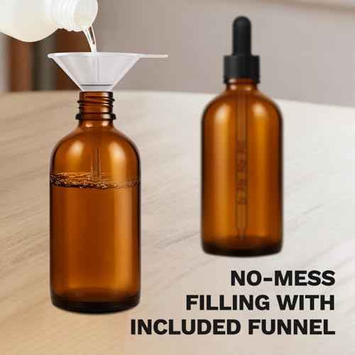Bumobum 100ml Dropper Bottle, Amber Glass Dropper Bottle with Measured Dropper, 3.4oz Empty Eye Tincture Bottles with Funnel, Pipette & Labels for Essential Hair Oils Serums, 4 Pack