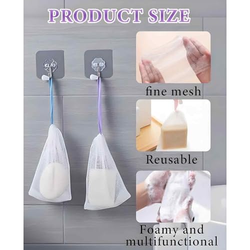 60PCS Mesh Soap Bags for Soap Bars, Shampoo Lather Net for Foaming & Drying for Shower Body Facial Cleaning