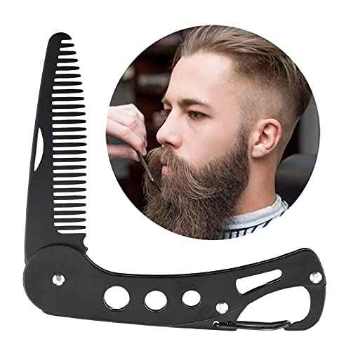Mustache Folding Comb for Men Stainless Steel Metal Pocket Beard Comb Moustache Brush Straightener Women Small Travel for Grooming Styling Hair Beard (Black)