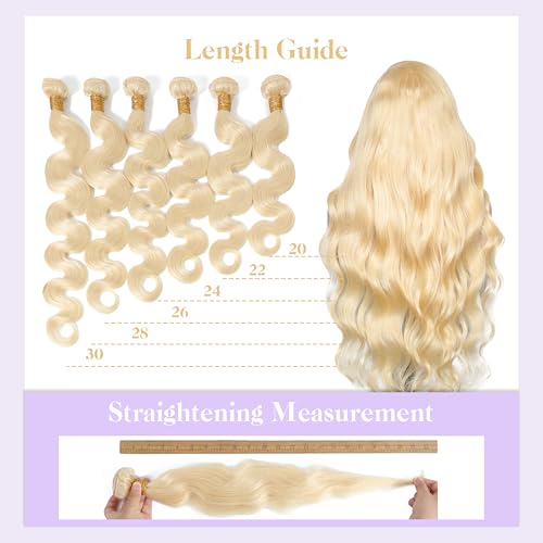 Blonde Body Wave Bundles Human Hair 30 Inch 15A 613 Blonde Bundles Human Hair,Sew In Quick Weave Body Wave Bundles 100% Real Human Hair Extensions Tangle Free Shedding Free Triple Lifespan 3X