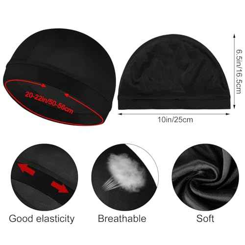 3Pcs Wave Cap Silky Elastic Band Caps Soft Breathable Hair Wrap Satin Sleeping Shower Caps Hair Bonnet for Sleep Unisex Beanie Caps Beanies Hats Shower for Men Women Athletes Hip-hop Lovers