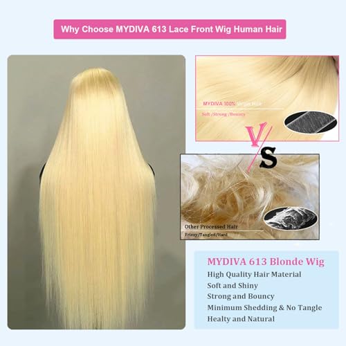 613 13x6 Lace Front Wig Human Hair 30 inch Straight Blonde Wig Human Hair 180% Density 613 HD Lace Frontal Wig Blonde Lace Front Wigs Human Hair Pre Plucked with Baby Hair