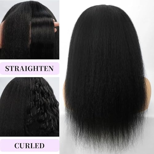 Kinky Straight Headband Wig 26 Inch Human Hair Headband Wigs for Black Women Glueless Yaki Straight Human Hair Headband Wigs Natural Black color