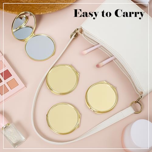 8 Pcs Compact Mirror for Purse, Portable Folding Compact Mirror, Double-Sided 1X/2X Magnifying, Metal Round Shell, Mini Travel Makeup Mirror for Women Bridesmaid Gifts (Gold)