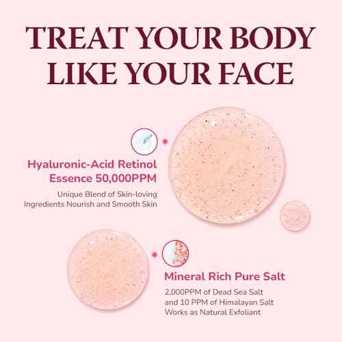 HIMALAYA PINKSALT Daily Scrub & Body Wash - Exfoliating Body Scrub, Dead Sea Salt & Himalayan Pink Salt, Natural Moisturizing Bodywash, Retinol & Hyaluronic Acid Shower Gel, Korean Skincare 21.1oz