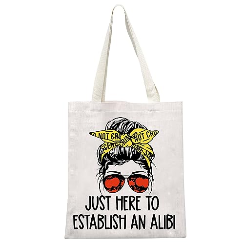 GJTIM True Crime Gift Seriel Killer Gift Just Here to Establish and Alibi Makeup Bag for Crime Show Fan(Alibi Tote)