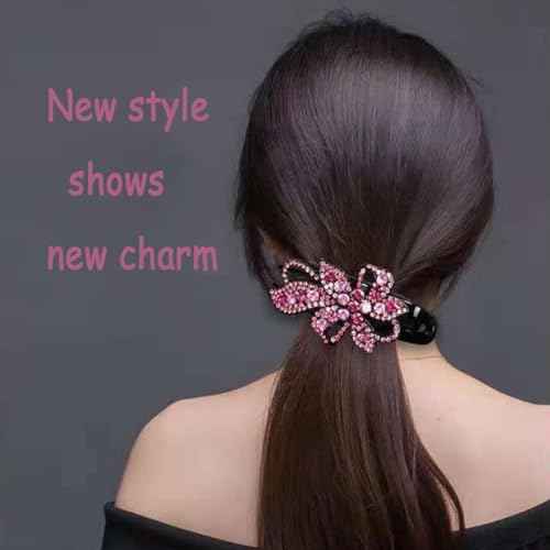 Yusier 4pcs Sparkling Rhinestone Duckbill Clips Decorative Hair Clips for Fine Hair Bling Crystal Prom Barrettes Diamond Hair Clips with Flower Hair Accessory (Floral)