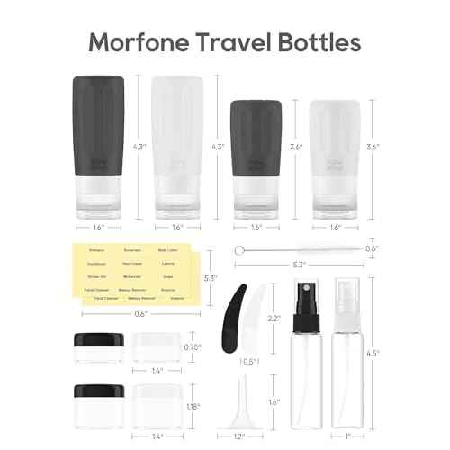 Morfone 16 Pack Silicone Travel Bottles Set for Toiletries TSA Approved Travel Containers Leakproof Squeezable Refillable Accessories 2oz 3oz Travel Essentials for Shampoo Lotion Liquids (BPA Free)