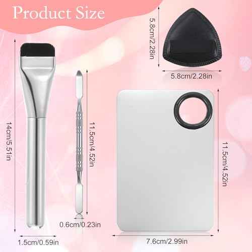 Stainless Steel Makeup Palette, Metal Mixing Tray with Foundation Brush, Spatula and Powder Puff Professional Reusable Beauty Tools for Facial Cosmetic, Nail Art, Pigment Blending