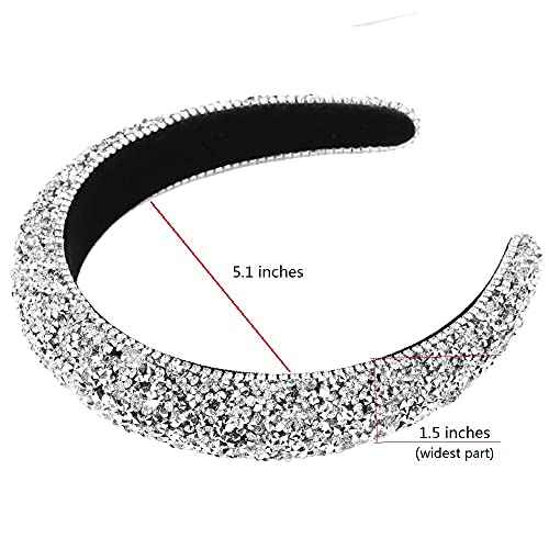 Rhinestone Headband Women Fashion Handmade Silver Headband Padded Glitter Crystal Diamond Bling Headbands Hair Hoops Beaded Jeweled Hairband Sparkle Hair Accessories