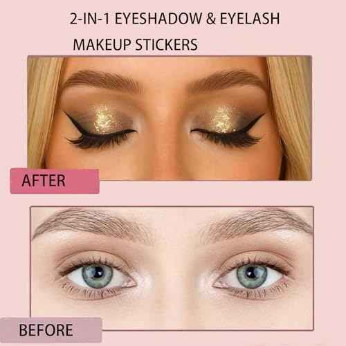 Lazy Eye Shadow Eyelash Patch, 2025 New Eyeshadow Eyelash Stickers, 3-in-1 Self-Adhesive Reusable Fast Eye Makeup Stickers with False Lashes, With False Eyelashes, Eyeshadow, Eyeliner(BLACK) (2PCS)