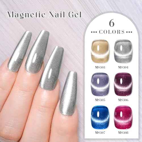 Glass Cat Eye Gel Nail Polish Set, Crystal Magnetic Gel Polish, Soak Off Cateye Nail Polish Nail Art Gift Kit with Magnet Stick