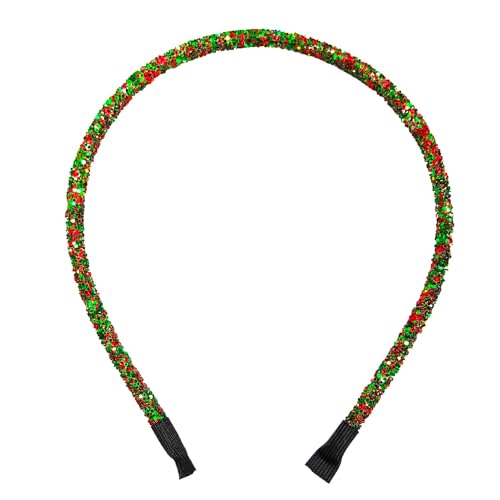 1Pcs Christmas Headband Glitter Hair Hoop Red Green Sequins Christmas Hair Accessories for Women Festive Cosplay Costume Parties Headdress Princess Birthday Holiday Hair Supplies Gift