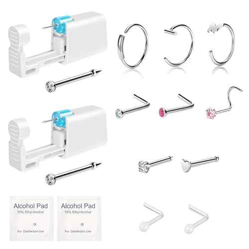 2-Pack Disposable Nose Piercing Kit, Nose Piercing Gun, Self Piercing Kit for Nose Studs and Nose Rings, Hypoallergenic Stainless Studs for Sensitive Skin