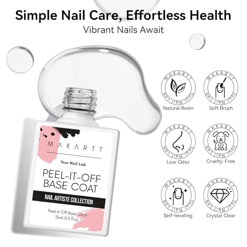 Makartt 15ml No Wipe Gel Top Coat and Peel Off Base Coat Set - 2Pcs Shine Finish Long Lasting No Filing Soak Off Clear Top Base Gel, UV LED Nail Lamp Required, for Women Nail Art DIY