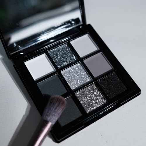 9 Color Smokey Eyeshadow Palette - Highly Pigmented Matte & Glitter Shades, Long-Lasting, Waterproof & Blendable, Black Silver Gray Eyeshadow Set for Sultry Glam (Reversal Star Smokey)