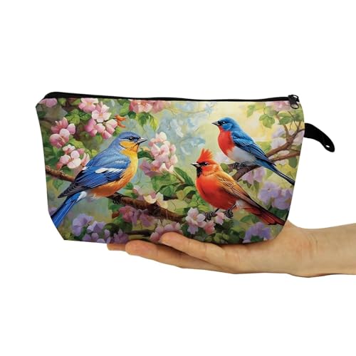 Floral Bird Makeup Bag Cute Small Organizer Bag with Zipper Floral Bird Cosmetic Bag Aesthetic Birthday Present for Women Sisters Friends -1