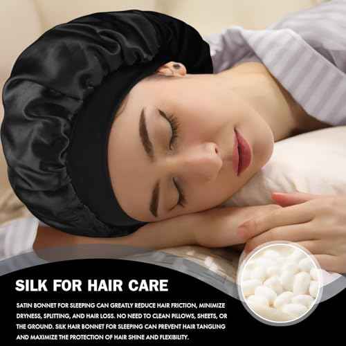 Satin Silk Bonnet for Sleeping, Double Layer Silk Sleep Cap for Men & Women, Soft Satin Lined Bonnet for Curly Hair