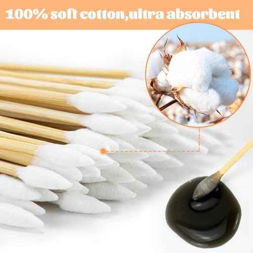 500pcs Pointed Cotton Swabs with Storage Case, 6 inch Precision Gun Cleaning Swabs, Lint Free Bamboo Handle Long Cotton Swabs for Gun Cleaning, Makeup & Electronics