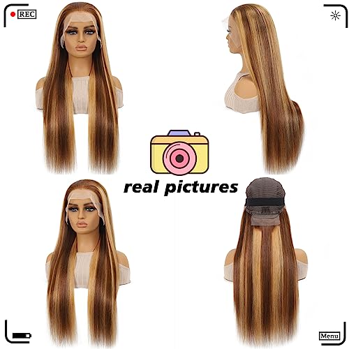 250% Density Ombre Highlight 13X6 Tansparent Lace Front Straight Wig Human Hair HD Lace frontal Wigs Pre Plucked with Baby Hair Glueless Wigs for Black Women