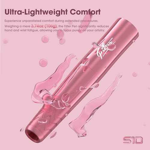 Filter Tattoo Gun - Permanent Makeup 2.8mm Stroke Machine with 2Pcs Battery Power Supply Lightweight Tattoo Pen for Beginners and Women Artists (S10 Pink)