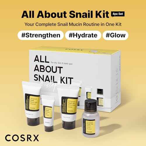 COSRX All About Snail Mucin Korean Skin Care Set, Mini Travel Essentials, Travel Size Gift Set with Snail Mucin Face Wash, Serum, Moisturizer & Eye Cream, Rejuvenating Kit