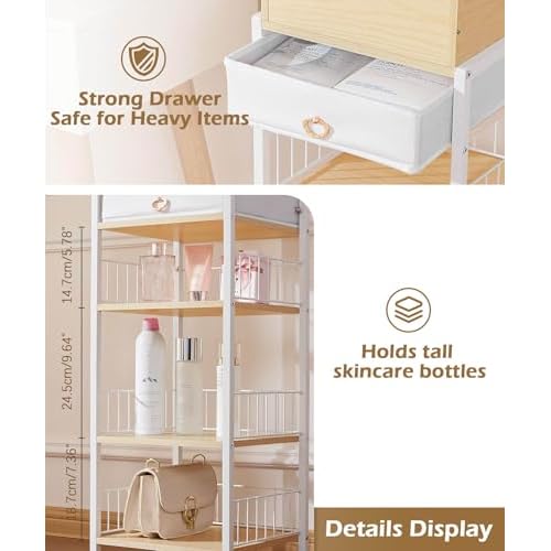 Makeup Storage Organizer for Bedroom: Make Up Holder with Drawer - Vanity Organization for Skincare Cosmetic Brush Beauty Accessories