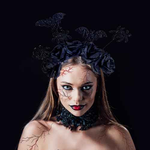 Halloween Headbands for Women and Girls Festival Hair Accessories Non Slip Halloween Party Decorations Black Rose Spider Bat Cute Fashion Headband 1 Pcs Universal Size