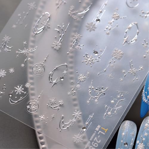 5D Embossed Snowflake Nail Art Stickers Decals Christmas Snowflake Nail Stickers Winter Self Adhesive Nail Decals Xmas Nail Art Decoration Supplies for Women Girls