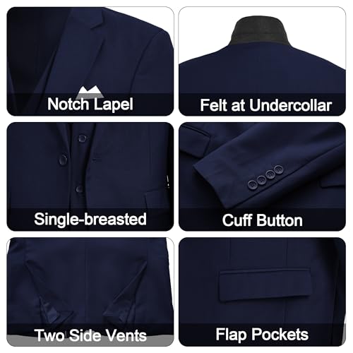 MAGE MALE Mens 3 Piece Suits Slim Fit Tuxedo Suit Set Soild Prom Wedding Suits One Button Blazer Vest Pants Set with Bow Tie