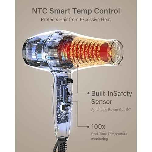 Ionic Hair Dryer with Diffuser, Blow Dryer, Professional 1875W Powerful AC Motor Hairdryer with 8.2Ft Cord for Women & Men, Fast-Drying Blow Dryer with Nozzle for Home, Salon