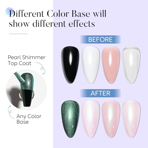 AIMEILI Gel Polish Glitter Top Coat, Hema Free, Cruelty Free, Vegan, 2 In 1 High Glossy Shiny Pearl No Wipe Top Gel for Nail Art 003