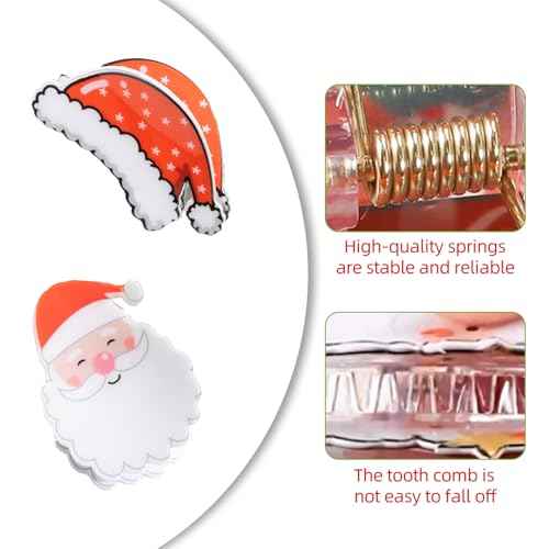 2 Pcs Christmas Hair Clips Cartoon Santa Claus & Red Santa Hat Hair Accessories Xmas Cosplay Party Theme Styling Hair Claw Clips for Girls Women