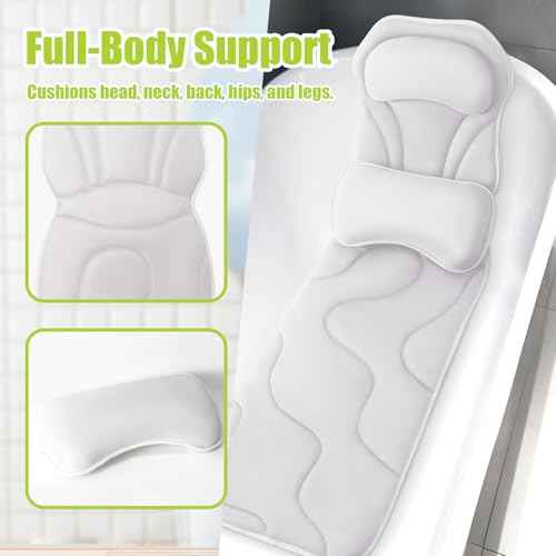 Full Body Bath Pillow for Tub - Extra Long & Thick Tub Pillow with Head, Back & Lumbar Support, 168 Non-Slip Suction Cups, Soft 5D Mesh Spa Cushion, Fits All Tubs-Gift for Soaking