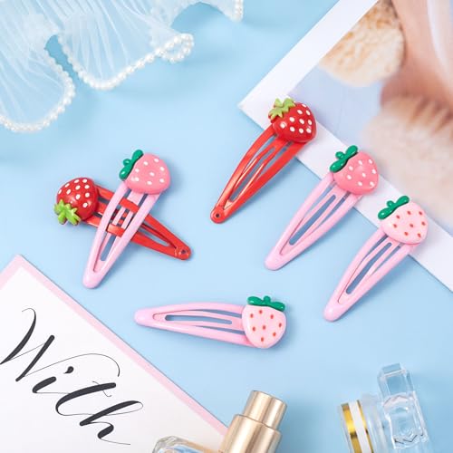 PAGOW 12 Pcs Strawberry Hair Clips, Y2K Cute Hair Barrettes, Fruit Cutecore Hair Accessories, Decorative Metal Snap Hair Clips for Women (Red, Light Pink, Dark Pink)