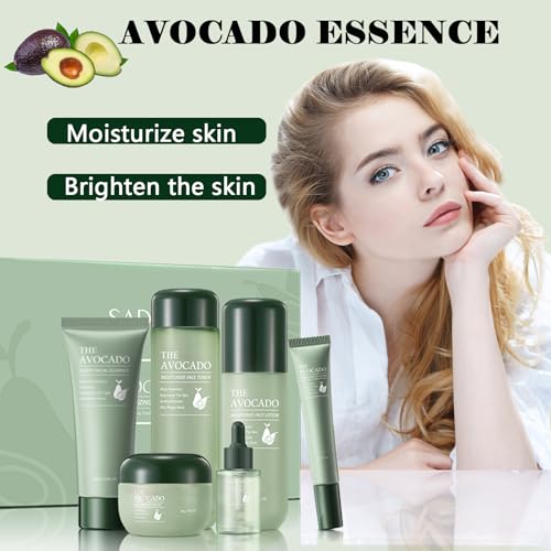 Avocado Skin Care Set for Women,6PCS Skincare Kits with Facial Cleanser, Toner, Serum, Lotion,Cream, Eye Cream, Moisturizing Korean Skincare Set,Anti-Aging Skin Care Set,Birthday Gifts for Women