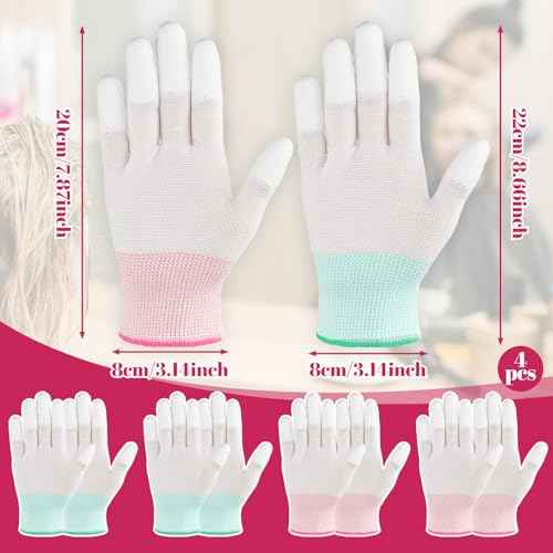4 Pairs Heat Gloves for Hair Styling - Heat Resistant Gloves for Curling Iron & Wand, Nylon + PU, Green & Pink