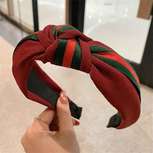 2 Pcs Christmas Headbands for Women - Red Green Ribbon Holiday Knot Hair Hoops, Xmas Festive Gift Hair Accessory (Red&Black)