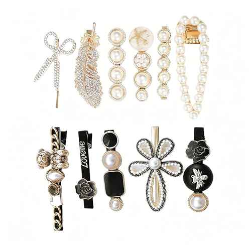 11 Pcs women's hair clip, black and white anti pearl acrylic resin Korean style fashionable hair clip set, suitable as a hair accessory decoration wedding gift for women and girls (pearl)